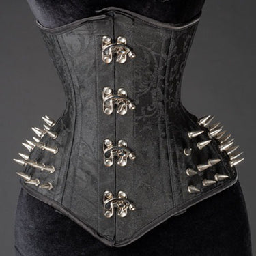 Black Brocade Extreme Waist Clasp Spike Corset